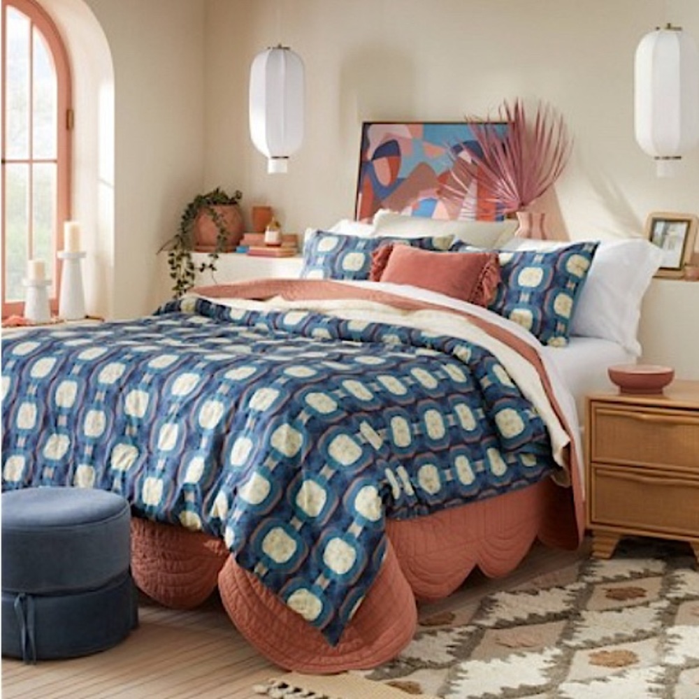 Queen Zanobi pillow Set Chain Print Indigo